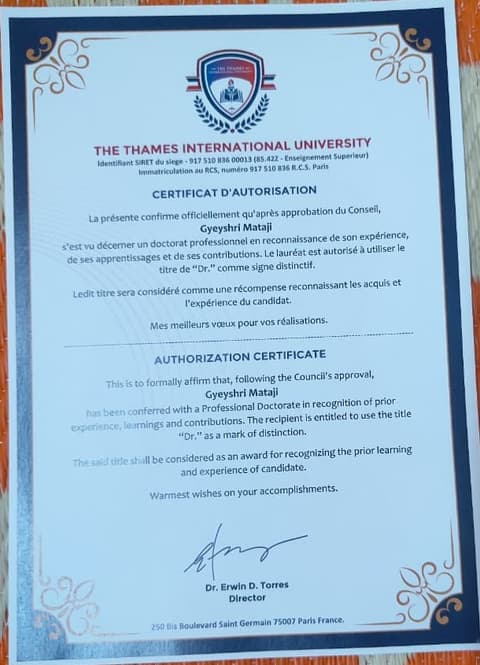 The Thames International University — Authorization Certificate
